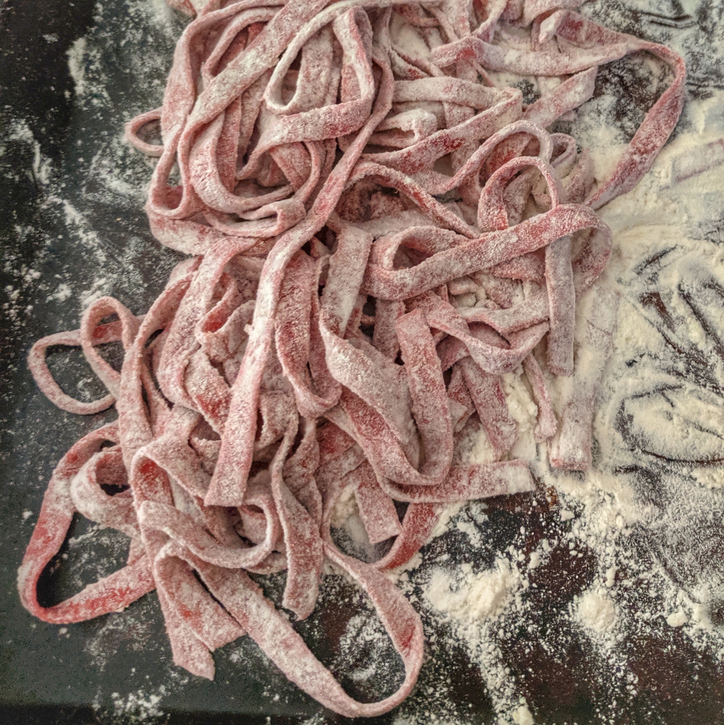 Beet-dyed fresh pasta