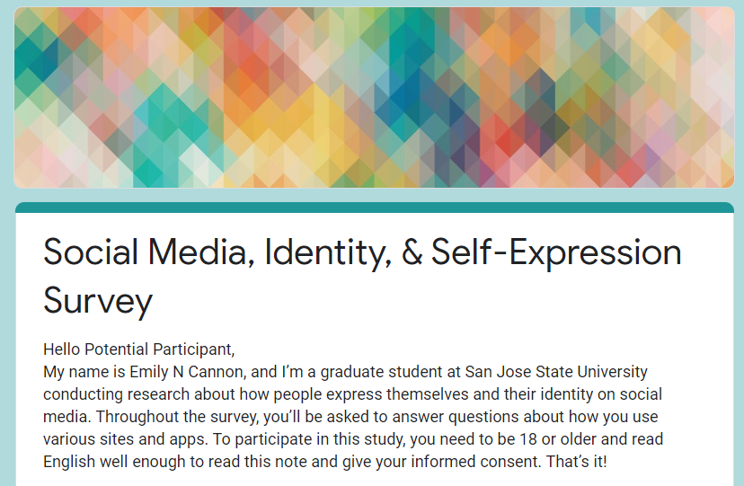 Social Media, Identity, & Self-Expression Survey screenshot on Google Forms